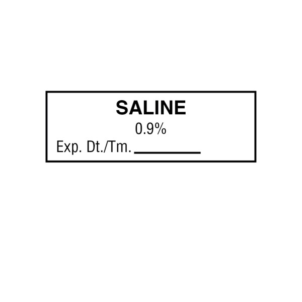 Tape, Saline Flush, 0.9%, Exp. DT 1/2 x 1-1/2 White w/Black, PK6